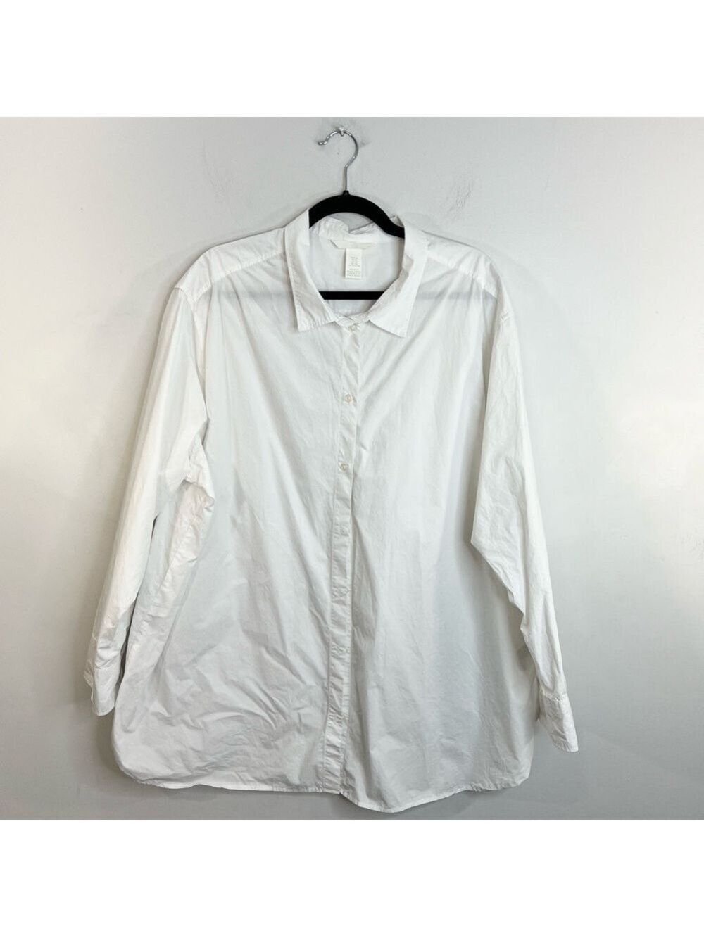 Minimalist white cotton poplin oversized long sleeve button down top blouse XL - Picture 3 of 10